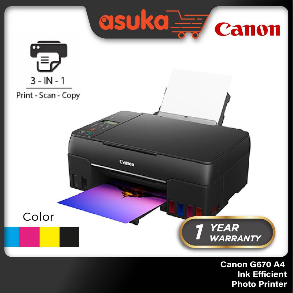 Canon G670 A4 Ink Efficient Photo Printer (Print,Scan,Copy,Wifi Direct) 1 Yrs Warranty or 3,000pages