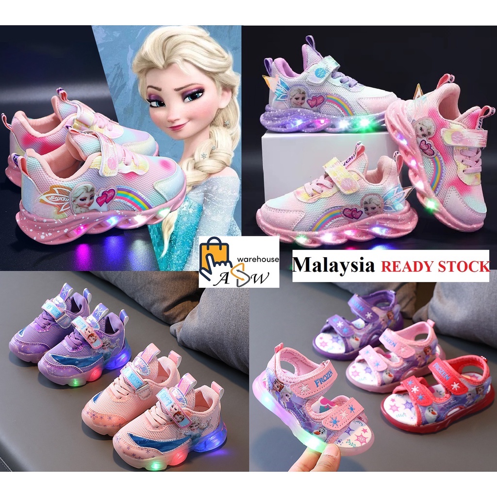 3-7 Years Age LED Light Spot Shoes Kids Girl Frozen Slave Sneakers Kasut