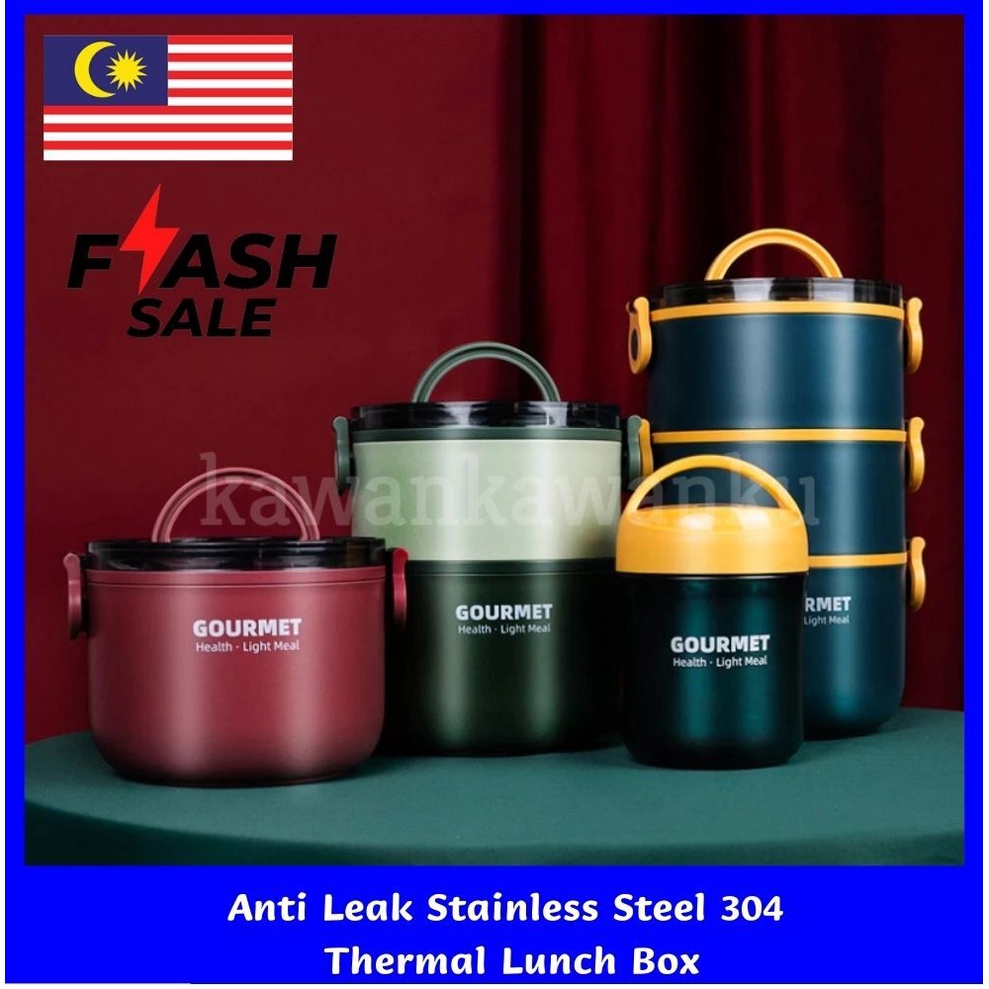 (FREE Spoon)Thermal Lunch Box Stainless Steel Lunch Box Bekas Makanan Tahan Panas Food Warmer Food Storage Contain