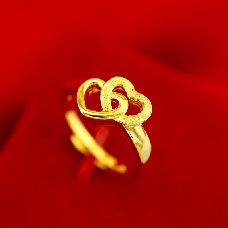 24K Yellow Gold Plated Fashion Jewelry Love Heart Women Ring Size Open JR032