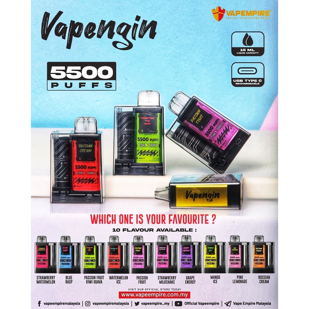 VE 5500 PUFFS DISPOSABLE CAPRICE VAPENGIN RUSSIAN CREAM STRAWBERRY ICE