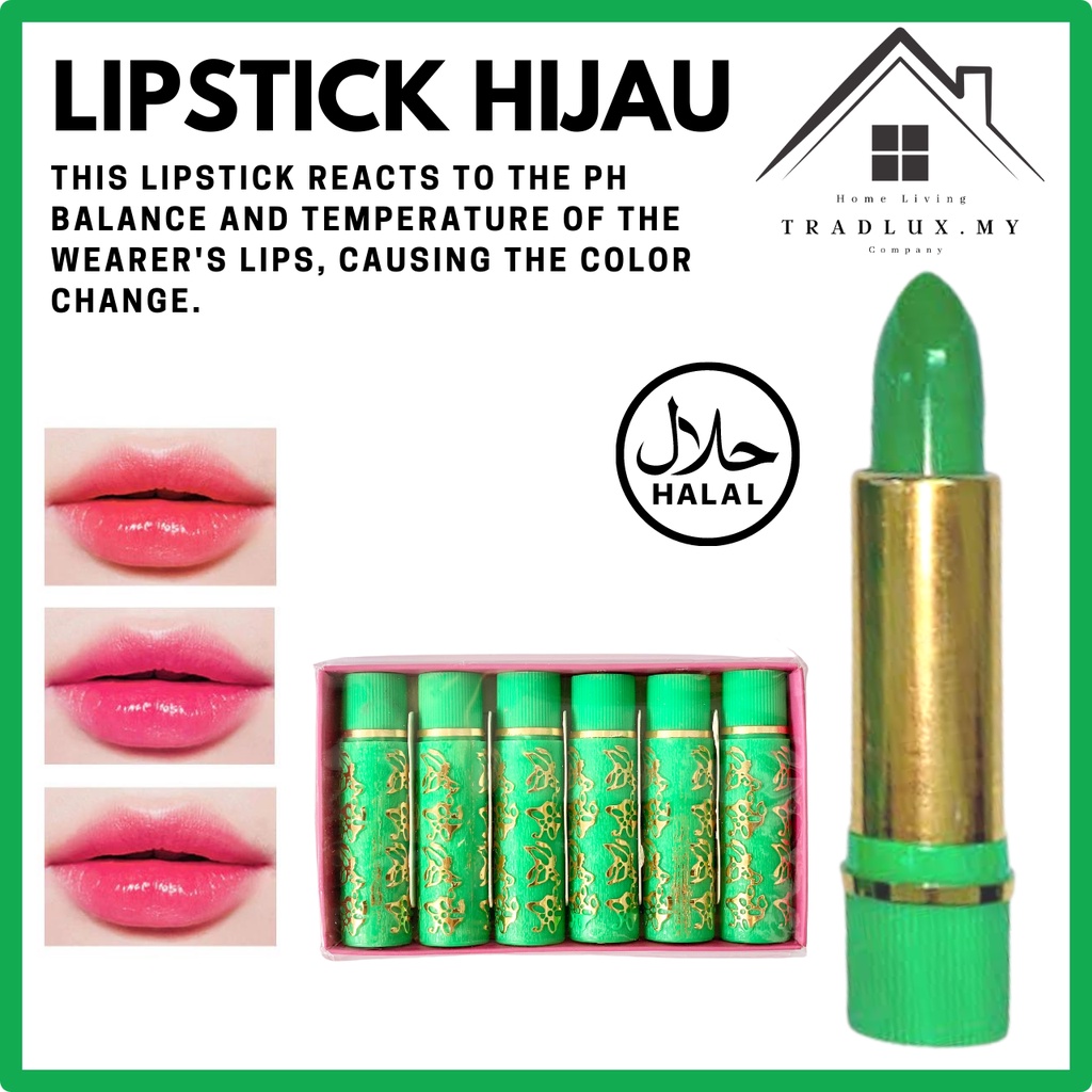 HALAL-LIPSTICK HIJAU - LIPSTICK HALAL IKUT TEMPERATURE BADAN TUKAR WARNA 1 PCS