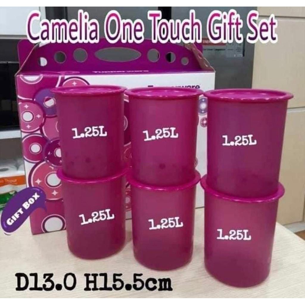 Tupperware Camellia One Touch Gift Set (6) 1.25L Set with the Gift Box or 1 Piece of 1.25L without Box / Dark Pink