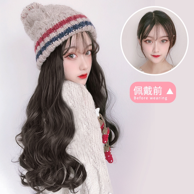 Wig Female Long Hair Winter Net Red Wig Hat One Fashion Long Curly