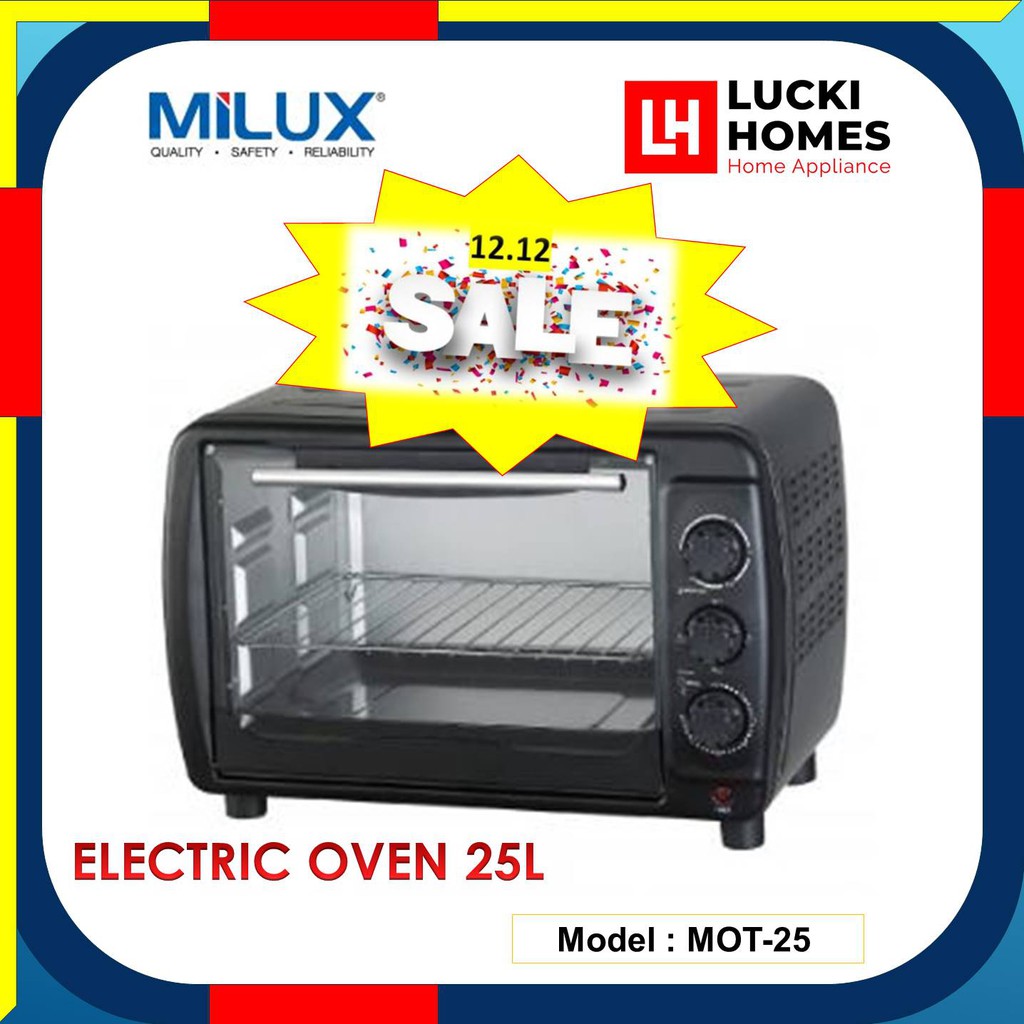 MILUX Electric Oven MOT-25 (25L) Bake Tray Grill Rack Portable Countertop Toaster Mini Home Use Ketuhar Rumah Baking