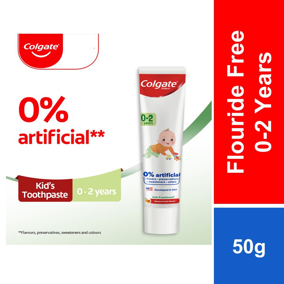 Colgate Kids Fluoride Free 0% Artificial Toothpaste 0-2 Years 50g ...