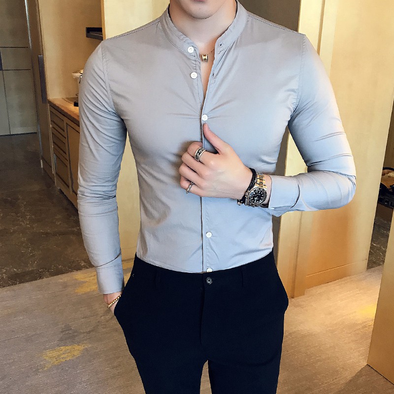 Excepcional Alargar Producción Men Long Sleeve White Shirt Black Shirt Slim Fit Mandarin Collar Shirt Men  Camic | Shopee Malaysia