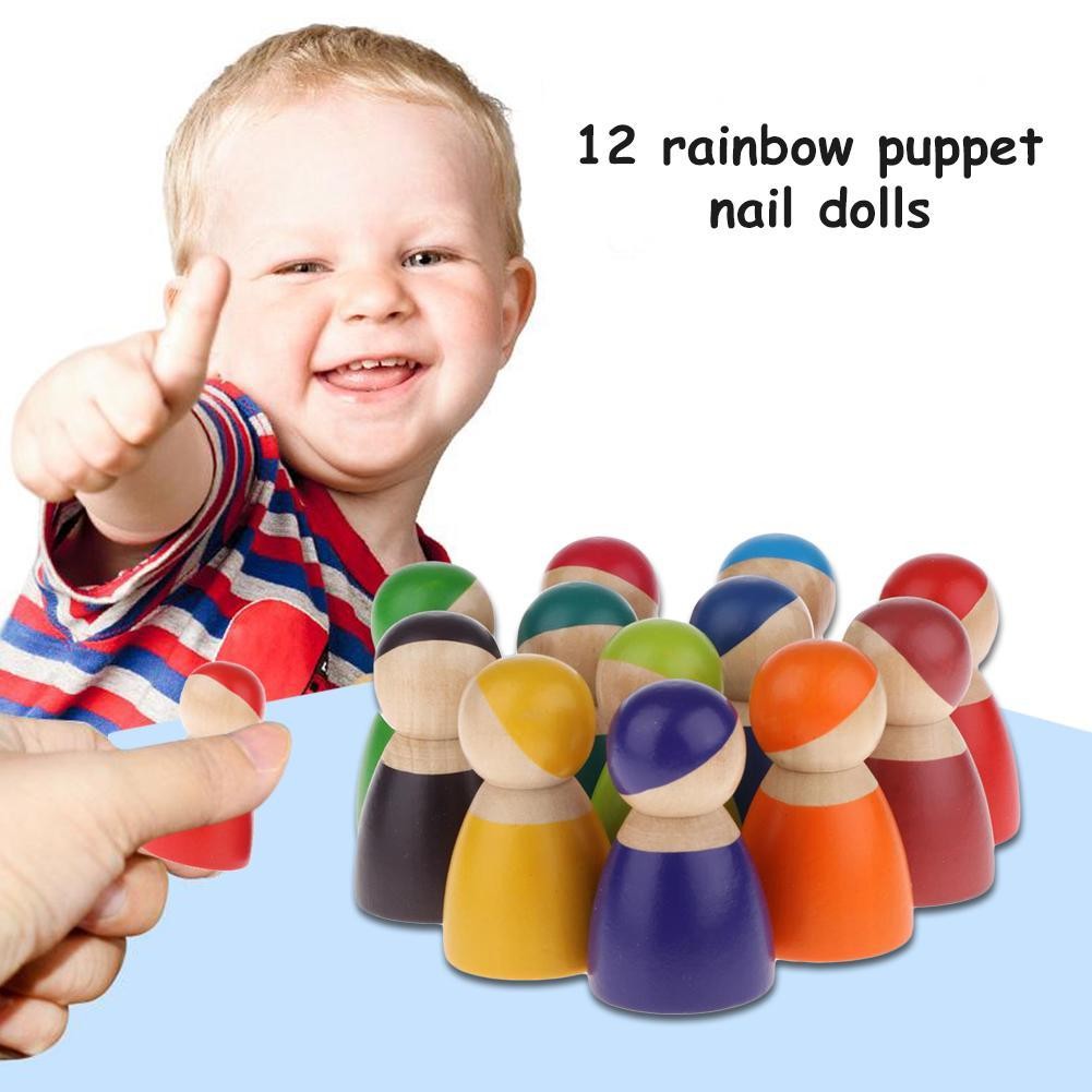 grimm's set of 12 rainbow friends peg dolls