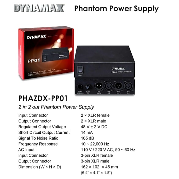 (ORIGINALDYNAMAX) PP01 2 in 2 out Phantom Power Supply 48V Shopee