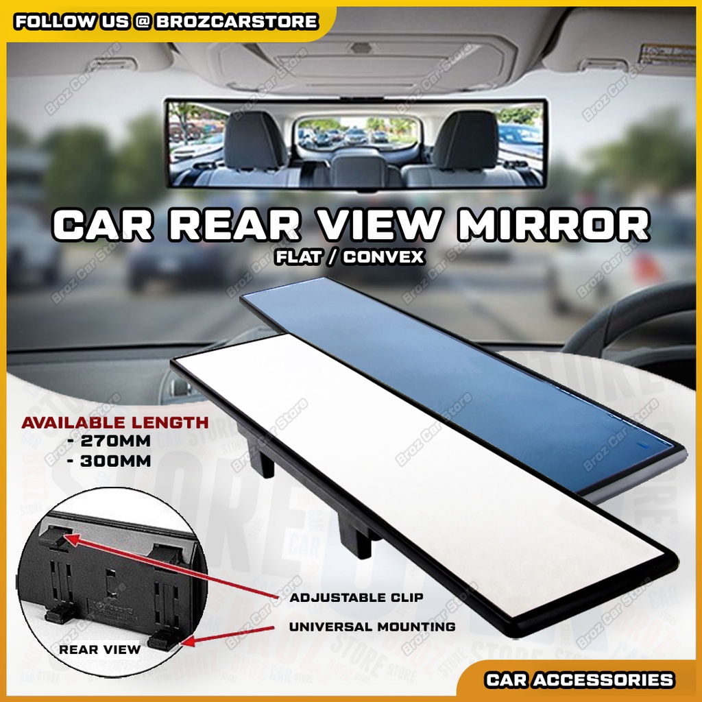 NAPOLEX BROADWAY Blue White Convex Flat 270mm 300mm Wide Car Rear View Mirror Clip Interior Install Easy Safe Drive