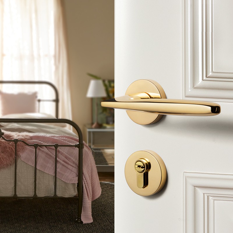 1 Set Gold Door Lock Bedroom Door Handle Lock Interior Anti Theft Room Safety Door Lock For 35 50mm Doors