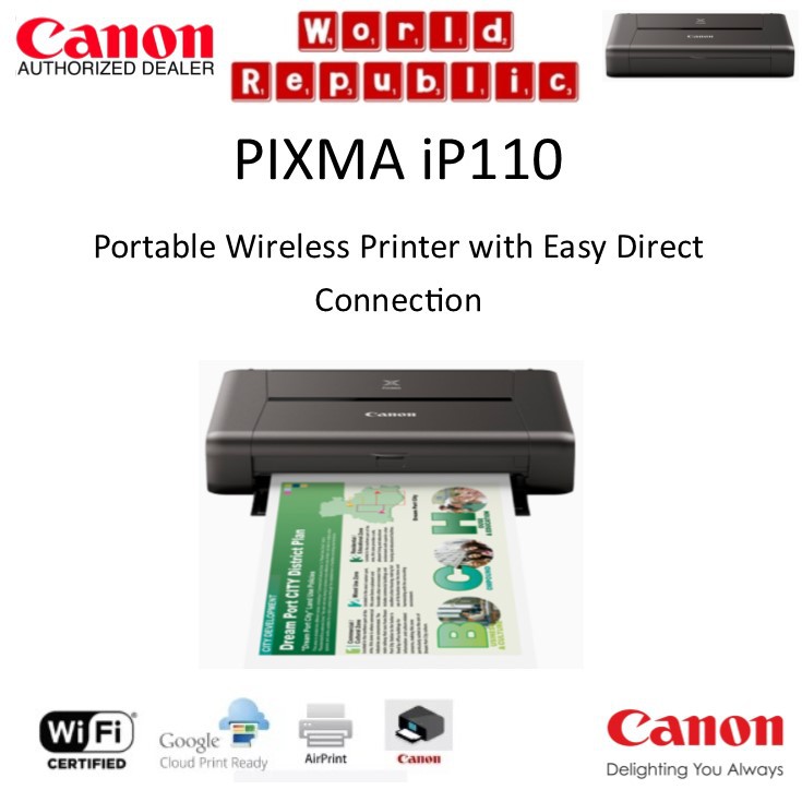 Canon PIXMA iP110 Portable Wireless Printer with Easy Direct Connection