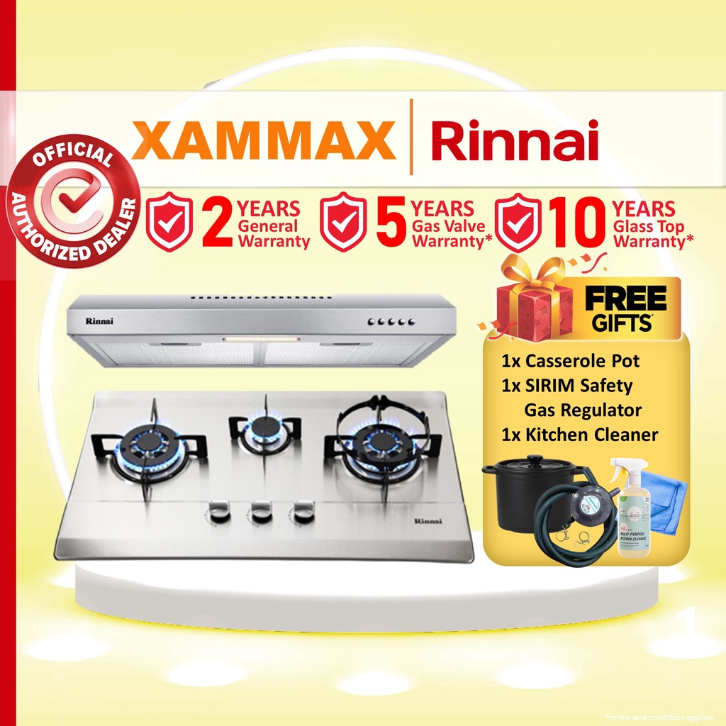 (Ready Stock) Rinnai Hood RHS65ASSVR 60cm Slim Hood + Rinnai Gas Hob