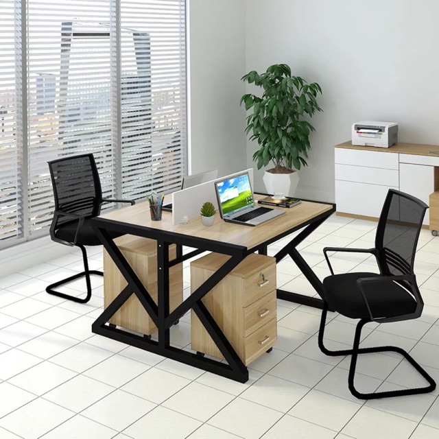 Office table twins quaplet wooden stylish metal leg | Shopee Malaysia