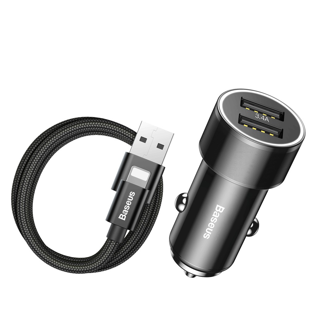Baseus 3 4a Two Usb Ports Mini Smart Car Charger 2a 1m Lightning