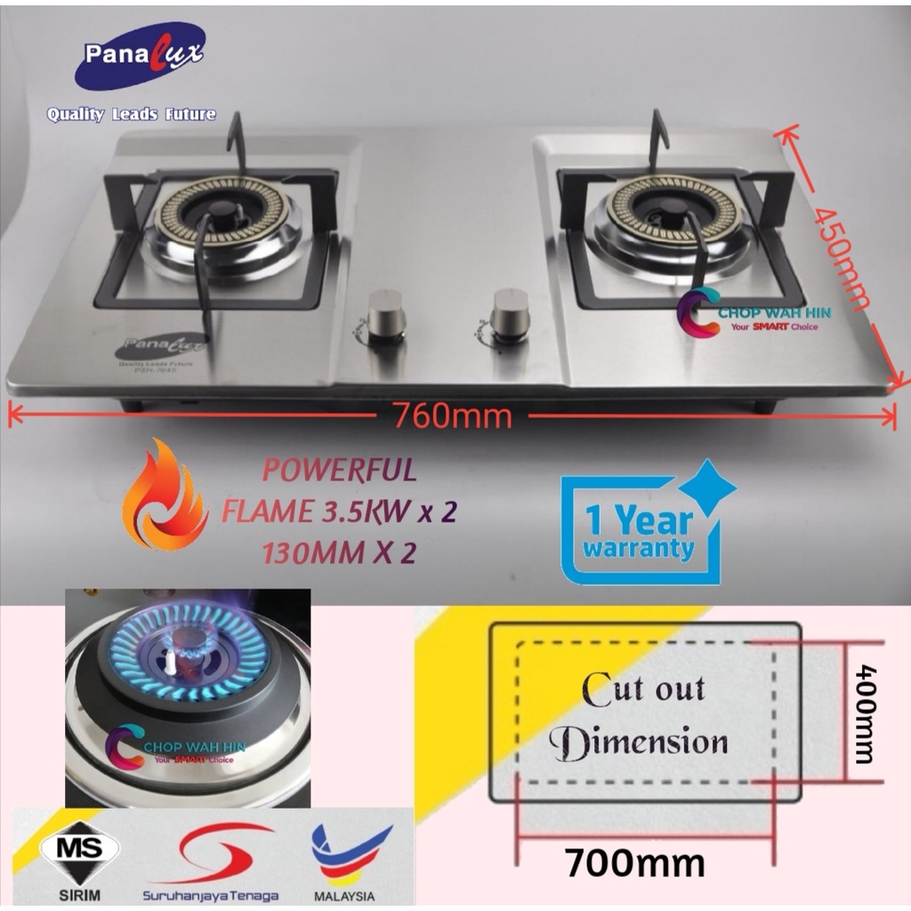 Panalux Stainless Steel Hob PSH7645 Double Burner Gas Hob Shopee