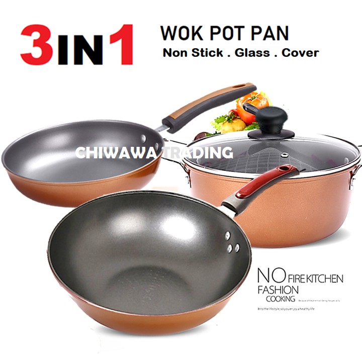 Rice Cooker Kuali Non Stick Tefal 3 In 1 Premium Set Non Stick Kitchen Cookware Wok Pot Pan Fryer Cooker Kuali Periuk Shopee Malaysia