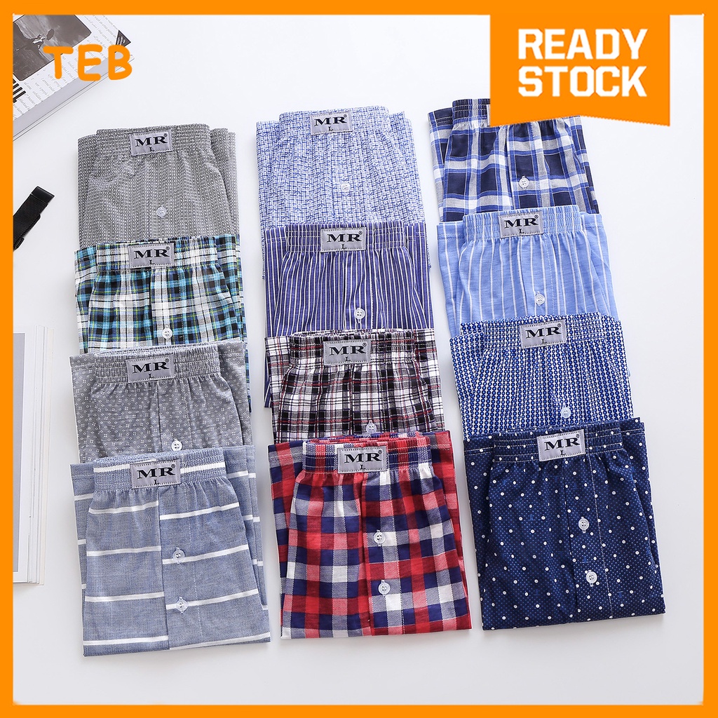 (3PCS | M-4XL) MR Comfort Men’s Boxer Shorts Breathable Polyester Loose Fit | Seluar Dalam Lelaki Butang Depan Longgar