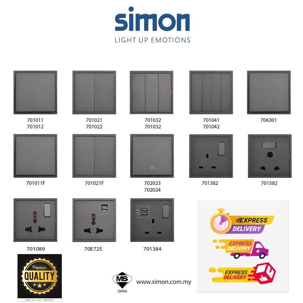 Simon I7 Series Switch / Switches & Socket Outlet Matt Grey/Golden