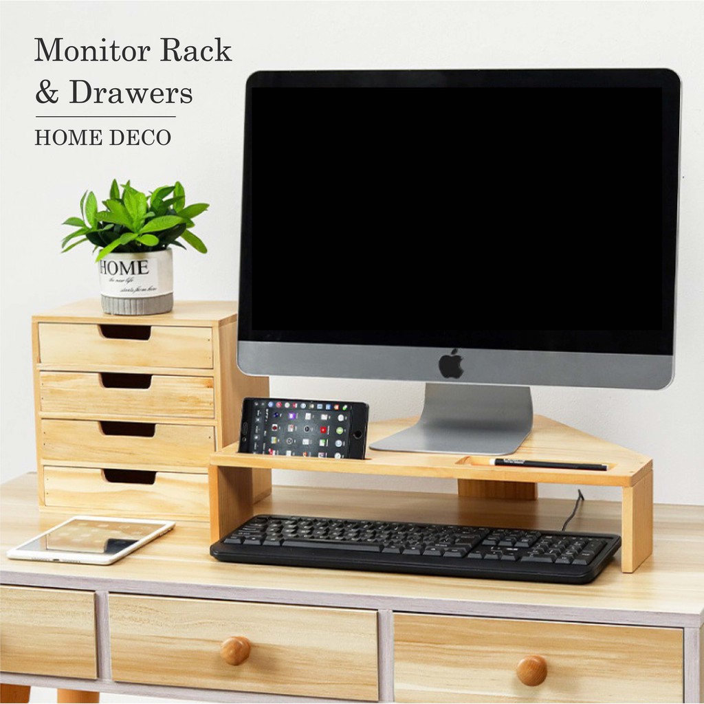 ⭐️ Raised Monitor Stand and Side Drawers ⭐️ Study Office Table Shopee