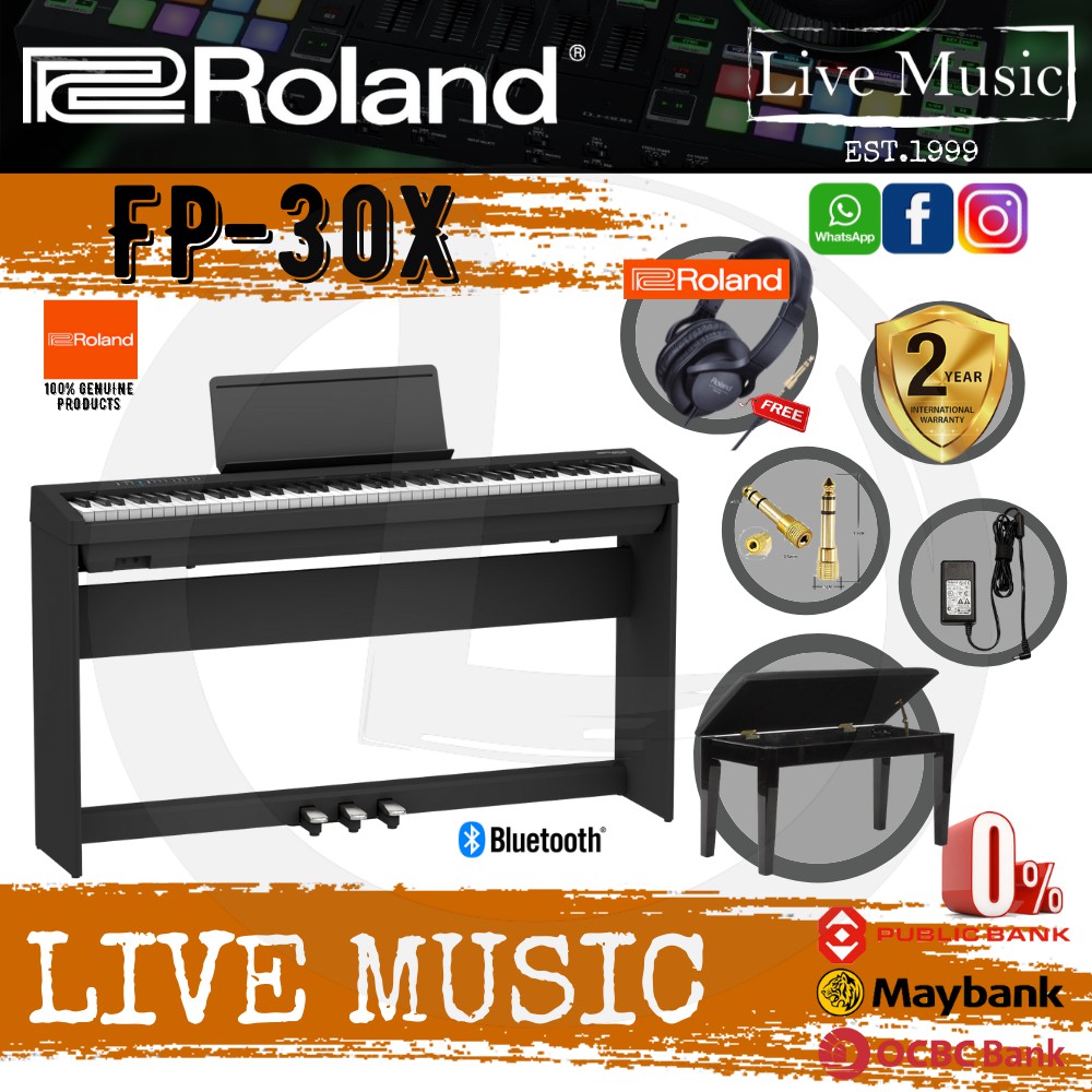 Roland Fp 30x New Model Key Digital Piano W Rh5 Headphone And Adapter Black Fp30x Rh 5 Replace For Fp 30 Fp30 Shopee Malaysia