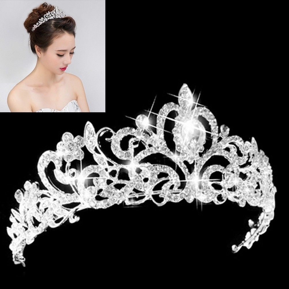 Wedding Bridal Princess Austrian Crystal Prom Hair Tiara Crown Veil Headband