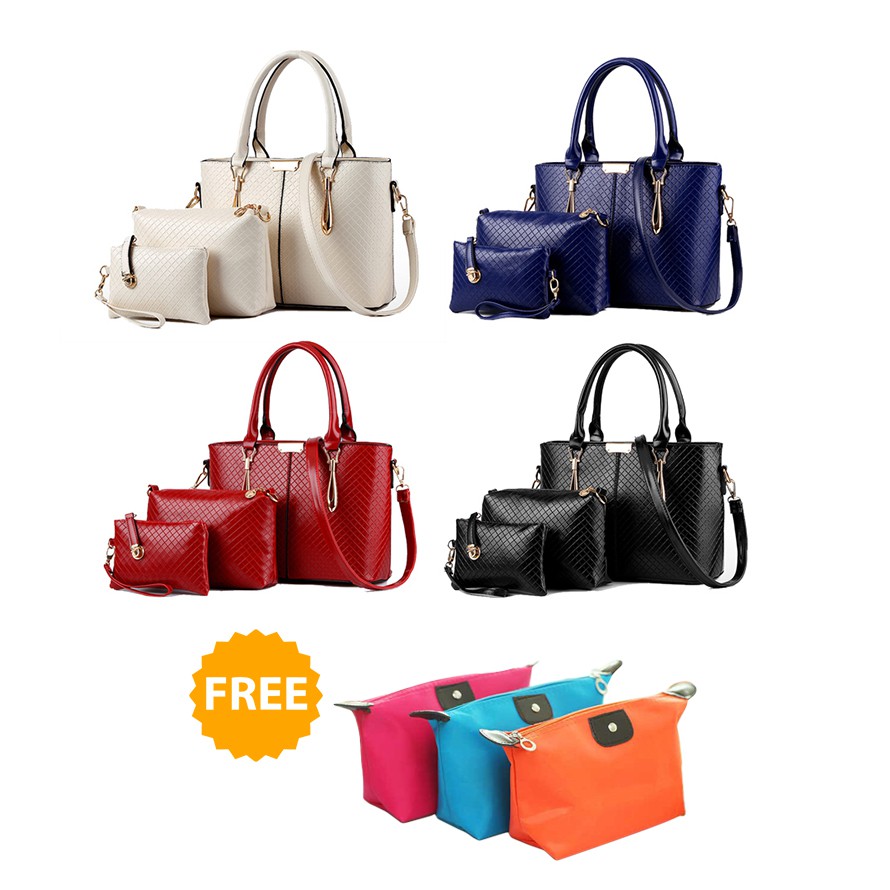 ALX 3 in 1 Set Leather Fashion Bags Set Handbag Beg Sling Bag Wallet Purse beg | Shopee Malaysia