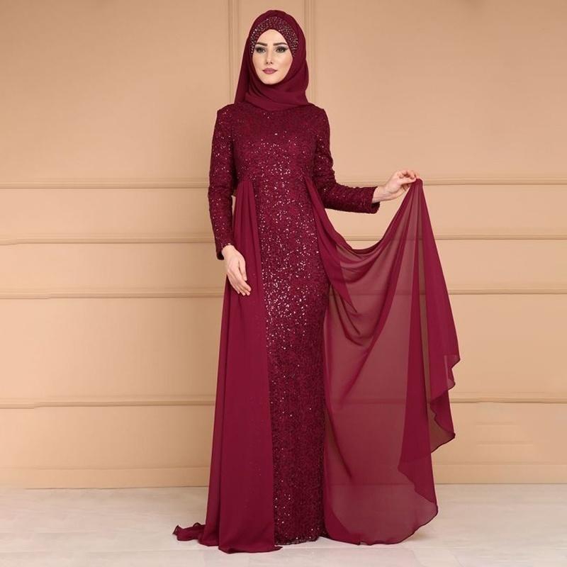 Women Abaya Sequins Muslim Kaftan Hijab Lace Long Sleeve Women Abaya Sequins Muslim Kaftan Hijab Lace Long Sleeve