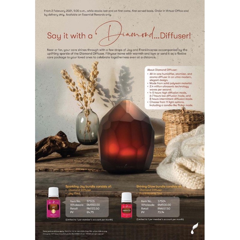 ORIGINAL Young Living Diamond Diffuser + EO Shopee Malaysia