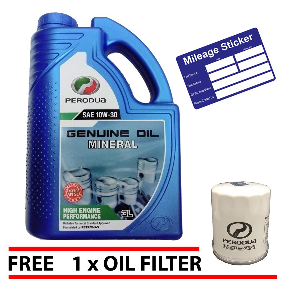 PERODUA Genuine 10W30 Engine Oil 3L + Perodua Oil Filter 