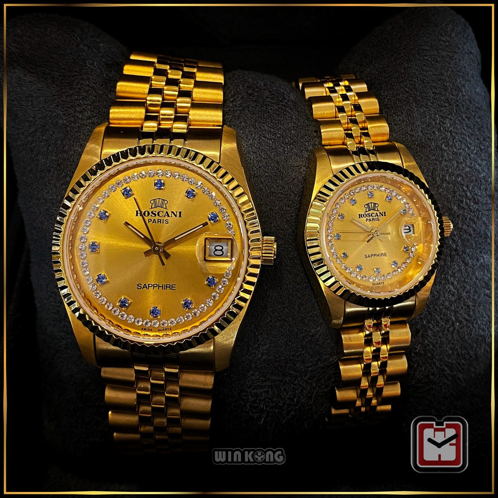 Roscani Paris Couple Watch 397528 498528 23k Gold Plated Shopee Malaysia