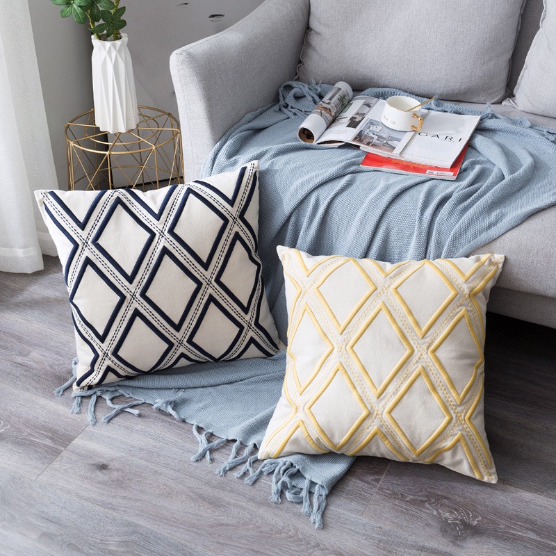 Embroidered Throw Pillow Cover Geometric Decorative Pillows Case