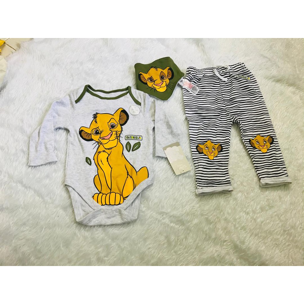 Primark 3 Pcs Baby Set Set Bayi Primark Design Simba The Lion King Shopee Malaysia