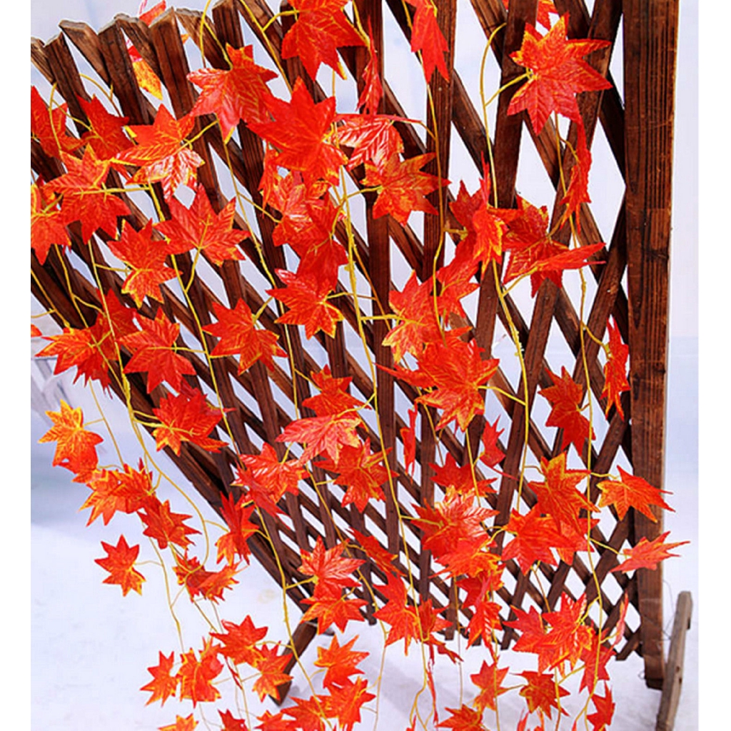 2.3M Trendy Red Autumn Leaves Garland Maple Leaf Vine Fake Foliage Home Decor AT