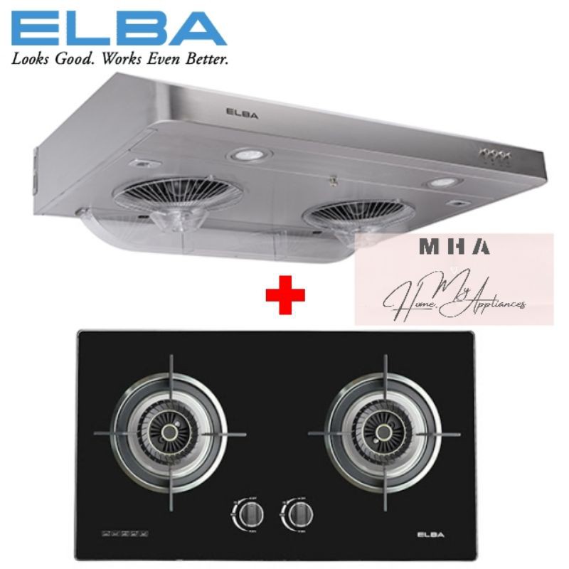 Elba Slim Cooker Hood (ESH-M7598 ESH-J7695(SS) 1917/76SS ) + Built In Glass Hob (EGH-K8842GBK EGH-K8843GBK )