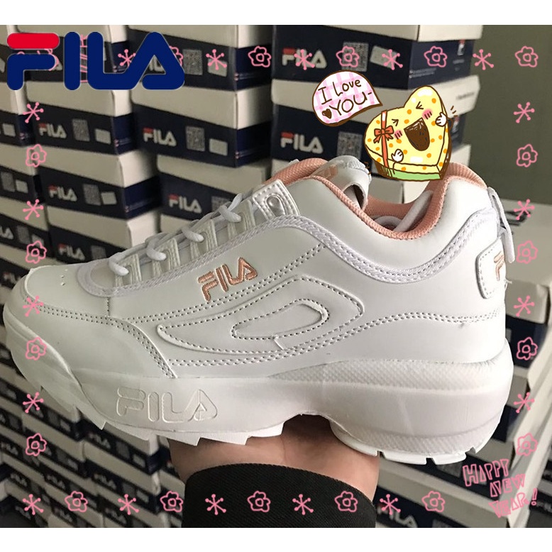 READY STOCK High Quality Fila Low-top Sneakers Fila Platform Shoes Fila Height-increasing Shoes Fila Sneakers Fila Disruptor Destroyer 6 Colors Available Pink Black Casual Height-increasing Shoes Waterproof and Non-slip Men