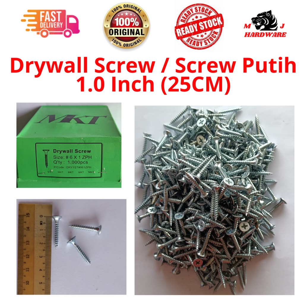 100, 250, 500pcs 06X1" (25CM) MK WHITE DRYWALL SCREW CEILING PLASTER