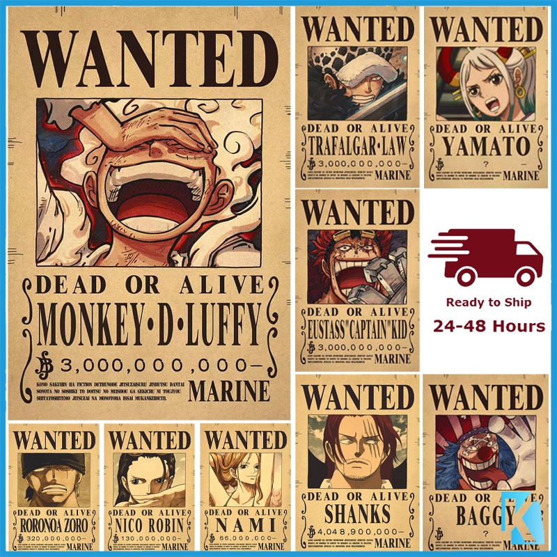 Poster one piece wanted wanted poster luffy gear 5 nika kraft paper vintage poster bedroom wall stickers/Picture Decoration