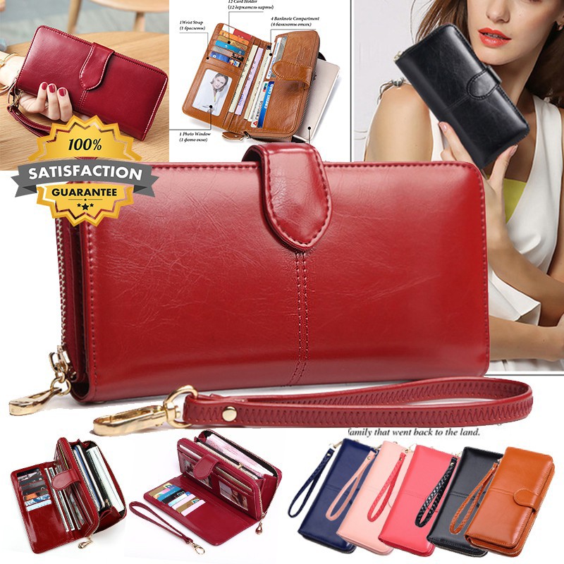 Fashion Women Wallet PU Leather Portable Multifunction Long Purse Oil Wax Leather Perfect Feeling for Hand Dompet Wanita