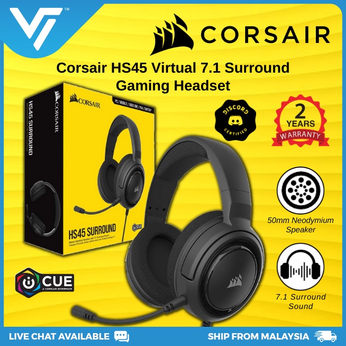 Corsair Gaming Headset HS45 Wired 3.5mm Surround Sound Stereo Virtual 7