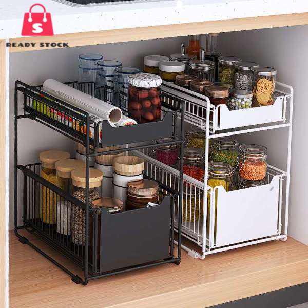 Rss_2 Tier Sliding Cabinet Basket Pull Out Organizer Drawer Ideal ...