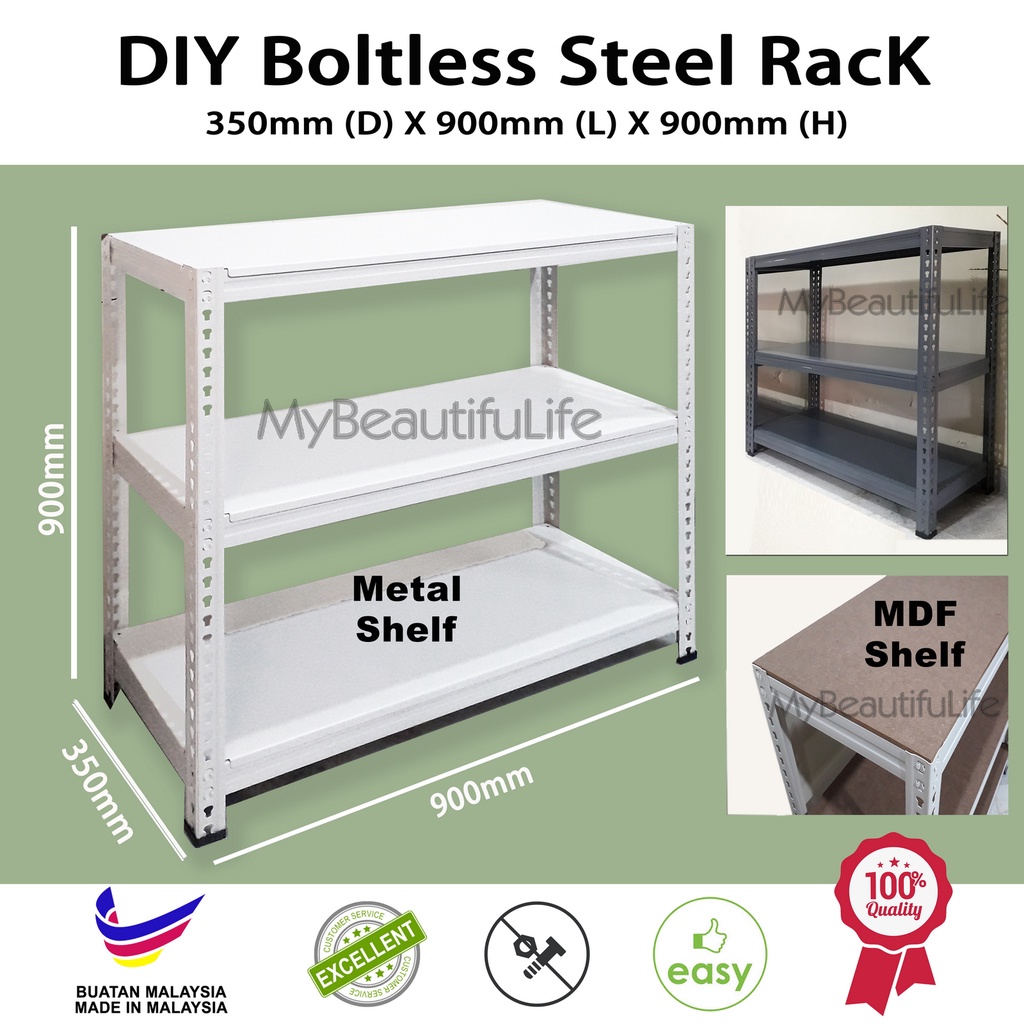 3 Level DIY Boltless Rack 3ft Height Steel Rack (Rak Besi) Shopee