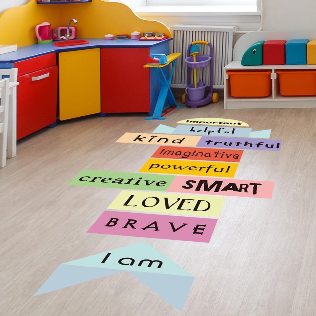 Lattice Floor Sticker Wall Decals, Colorful Rianbow Puzzle Hopscotch
