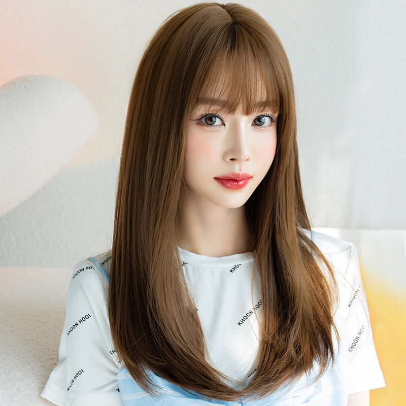 7JHH WIGS C-0329 Women's Long Straight Hair Full Headgear Inner Button Type  Air Bangs Temperament Age-Reducing New Style Fluffy Simulation Cover |  Shopee Malaysia