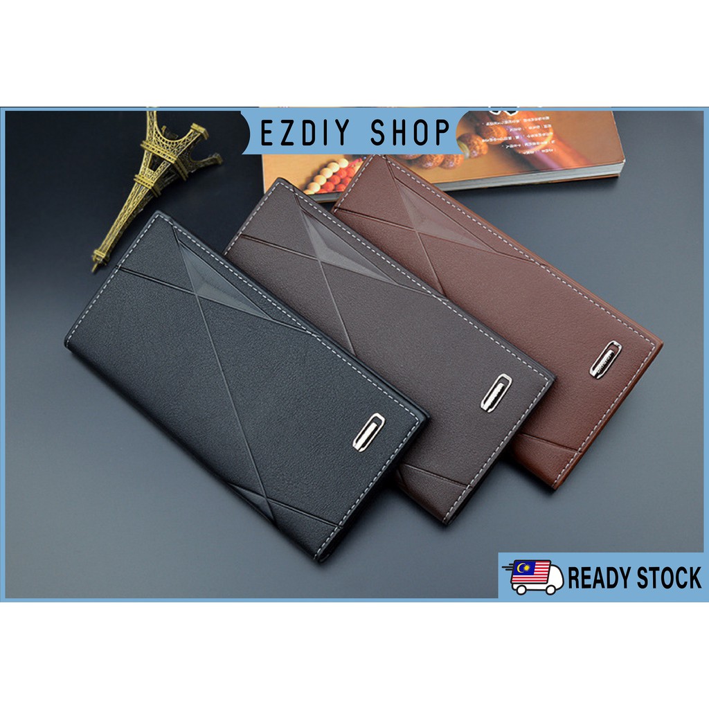 Fashion Sytlish Vertical Grid PU Leather Ultra-Thin-Multi-Card Zipper Long Man Wallet