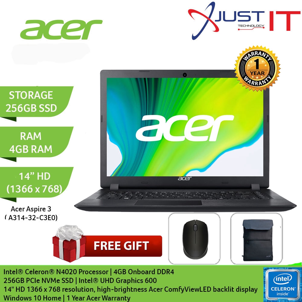 Acer Aspire 3 Laptop N4020 4Gd4 256SSD Win10H (14