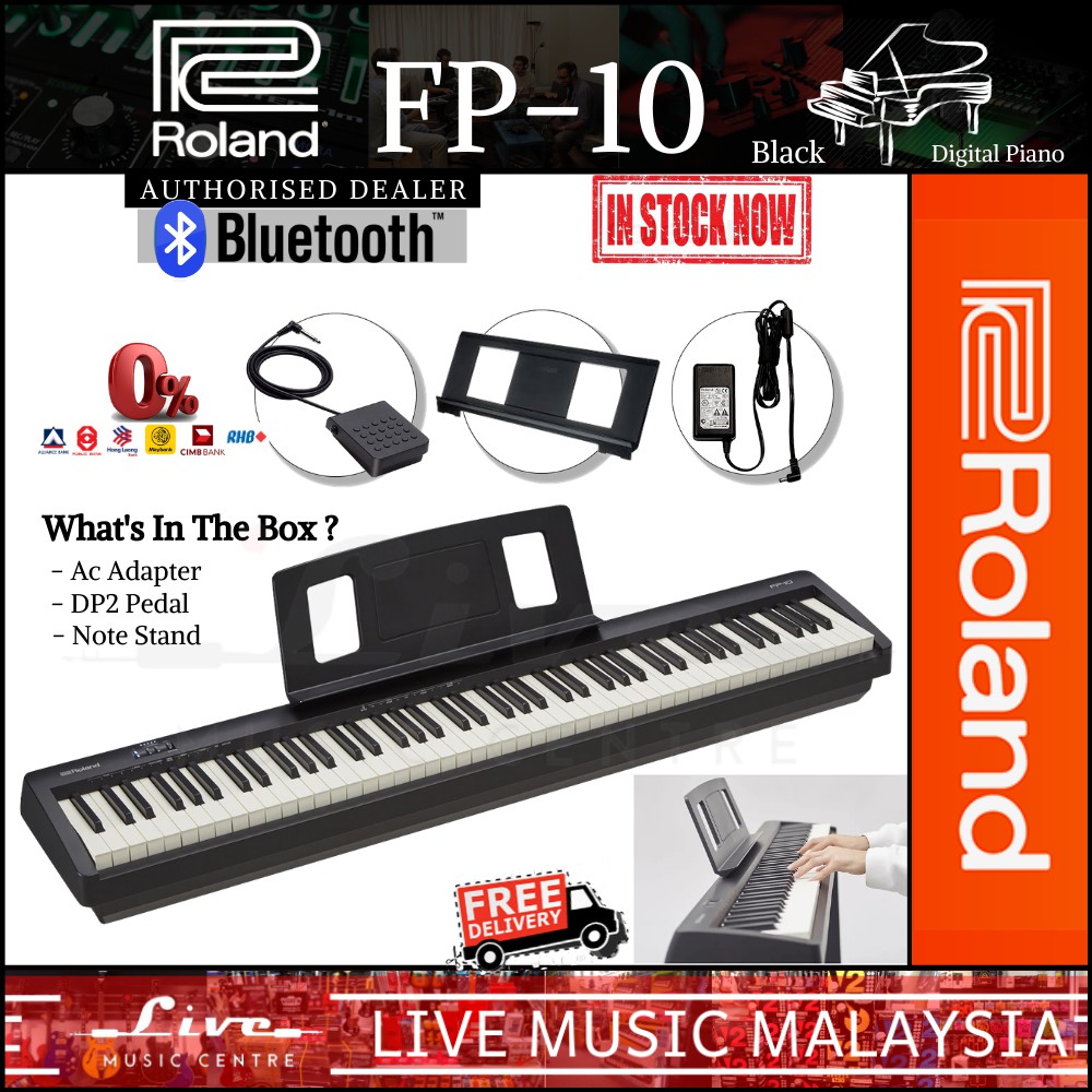 Roland FP10 88key Digital Piano with DP2 Pedal, Note Stand and