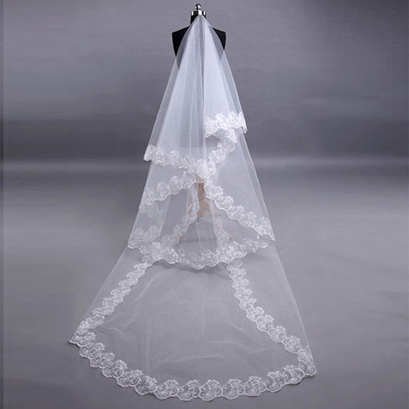 3m Bridal Veil White Single layer Lace Mesh Veil Veil Kahwin / Veil ...