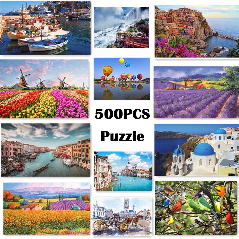 500pcs Wooden Paper Puzzles Toys Scenery Landscape Assemble Painting Educational Famous Adult Children Toy