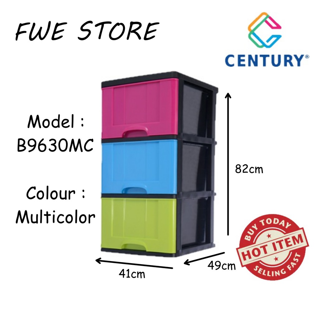 Century 3 Tier Plastic Drawer Cabinet Storage Cabinet Multi